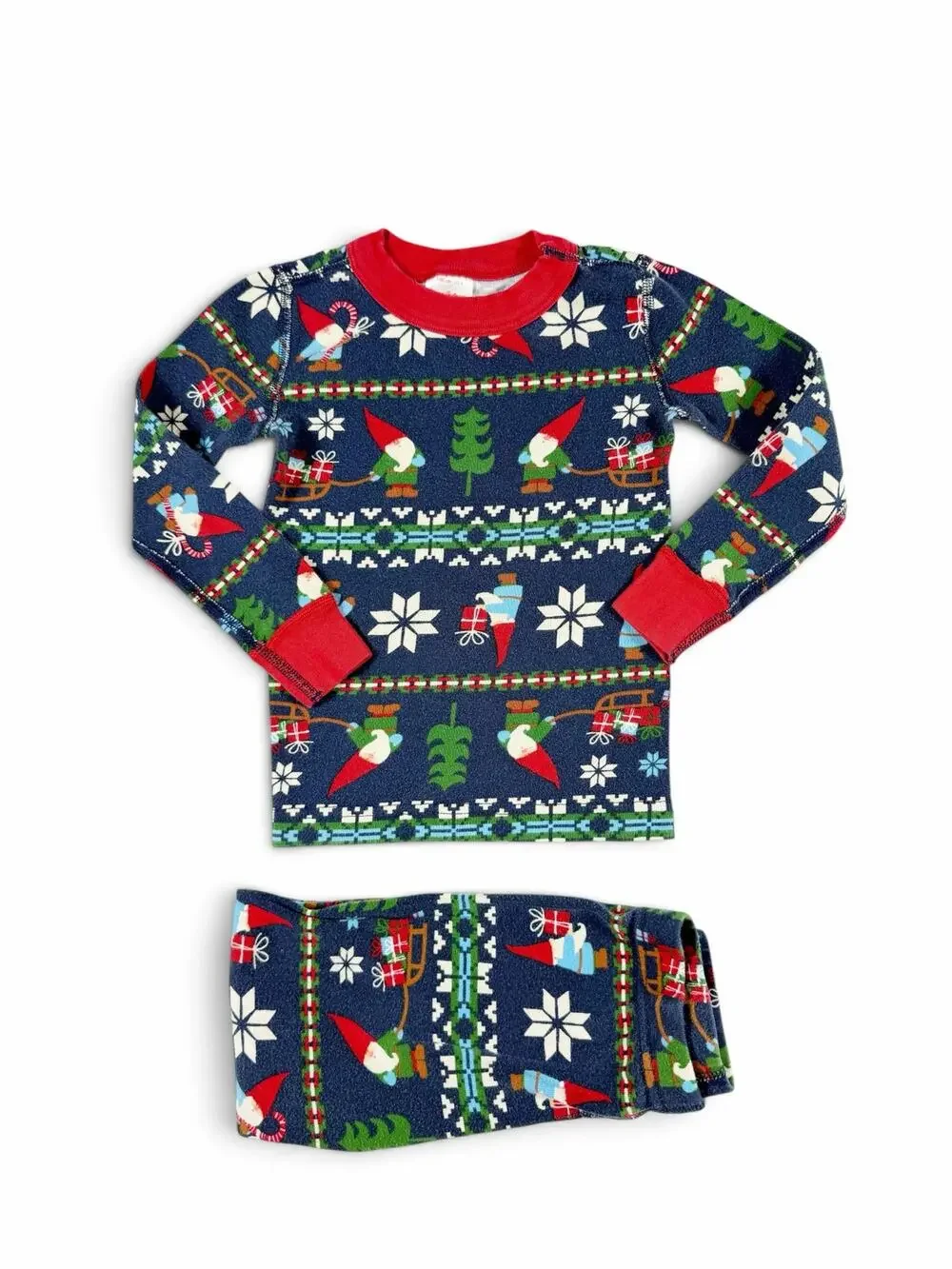 Hanna Andersson Gnome Christmas Long John Pajama Set Navy Size 4